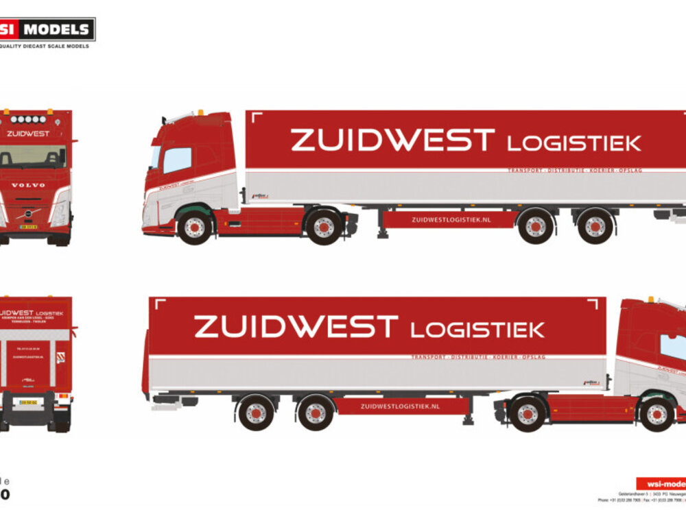 WSI WSI Volvo FH Aero Globetrotter XL 4x2 with 2-axle tridec box trailer ZUIDWEST LOGISTIEK