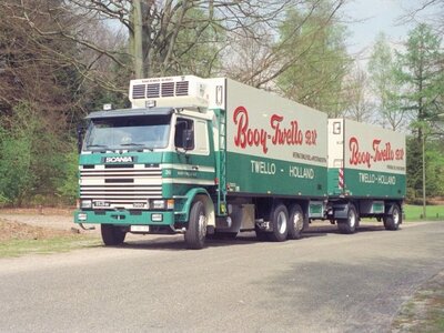 Tekno Tekno Scania 113M Motorwagen met 2-as schamelaanhanger BOOY TWELLO