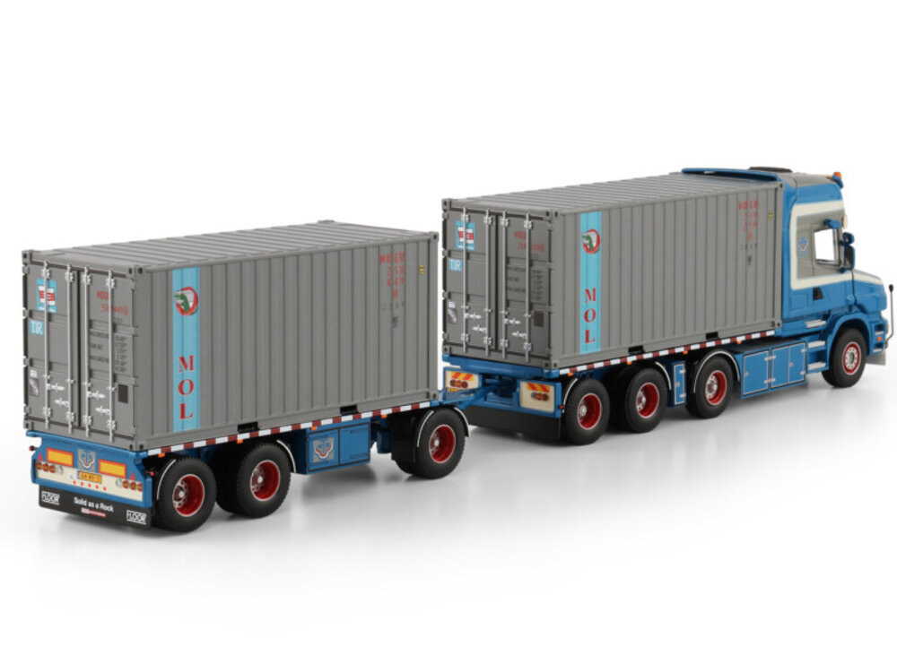 WSI WSI Scania 4-serie Torpedo topline 8x2 with 7-axle tridem riged container frame truck drawbar trailer + 2x 20FT container WTB - W. WILLEMSTEIN & ZN