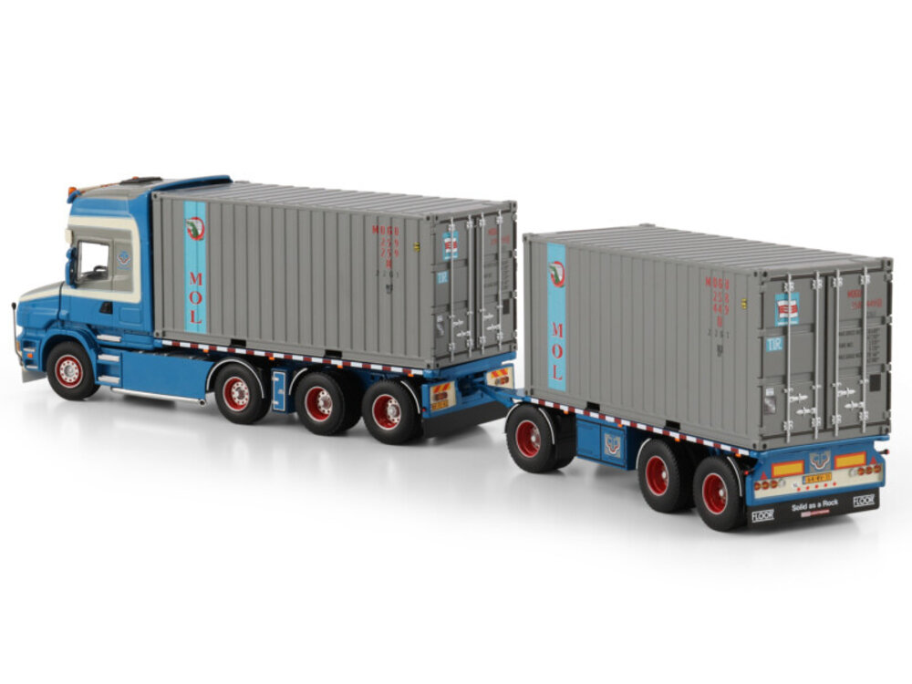 WSI WSI Scania 4-serie Torpedo topline 8x2 with 7-axle tridem riged container frame truck drawbar trailer + 2x 20FT container WTB - W. WILLEMSTEIN & ZN