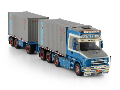 WSI WSI Scania 4-serie Torpedo topline 8x2 with 7-axle tridem riged container frame truck drawbar trailer + 2x 20FT container WTB - W. WILLEMSTEIN & ZN