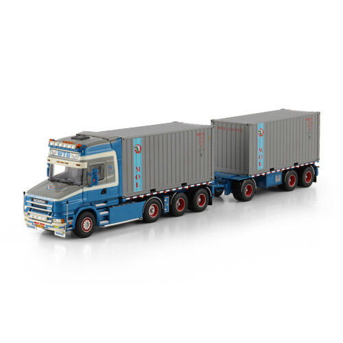 WSI WSI Scania 4-serie Torpedo topline 8x2 with 7-axle tridem riged container frame truck drawbar trailer + 2x 20FT container WTB - W. WILLEMSTEIN & ZN WSI WSI Scania 4-serie Torpedo topline 8x2 with 7-axle tridem riged container frame truck drawbar trailer + 2x 20FT container WTB - W. WILLEMSTEIN & ZN