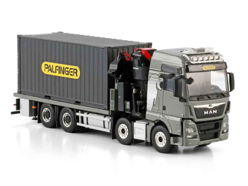 WSI WSI MAN TGX XXL  euro 6C riged  flatbed truck 8x4 with palfinger PK 480 Tec + 20ft container PALFINGER