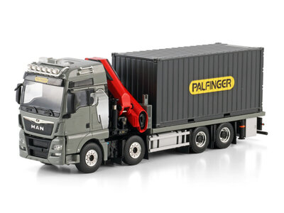 WSI WSI MAN TGX XXL  euro 6C riged  flatbed truck 8x4 with palfinger PK 480 Tec + 20ft container PALFINGER