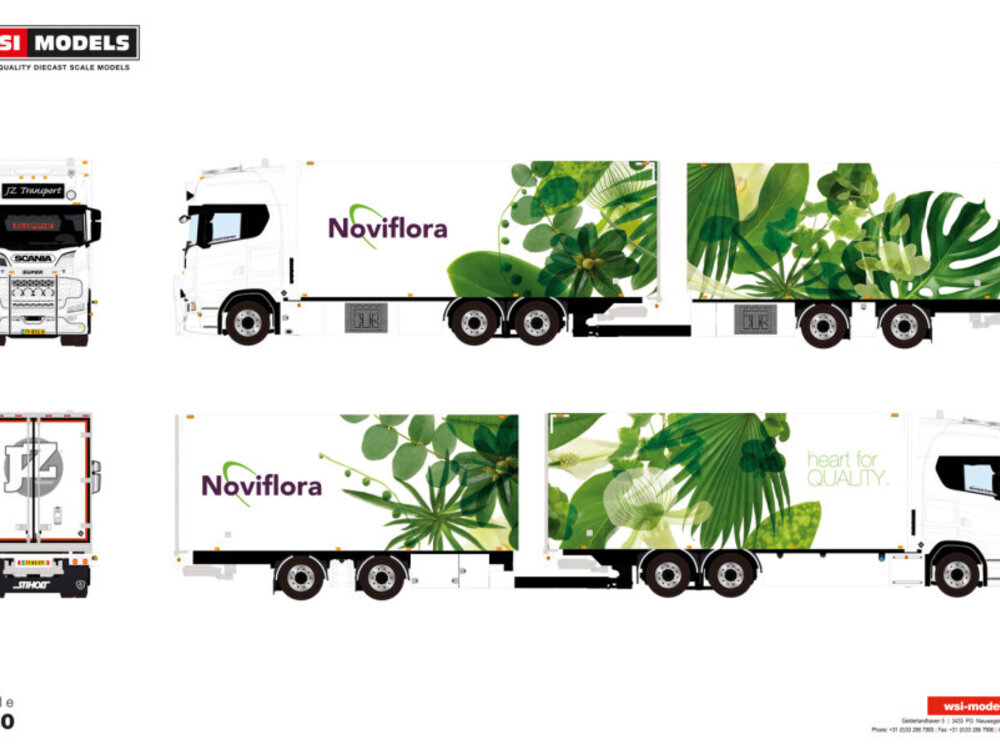 WSI WSI Scania S Highline 6x2  met 5-assige motor koeloplegger met koeltrailer JZ TRANSPORT "NOVIFLORA"