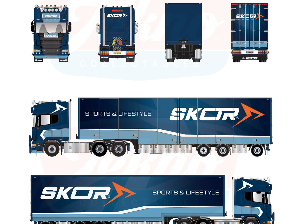 Tekno Tekno Scania R-serie Topline met stepdeck oplegger SKOR