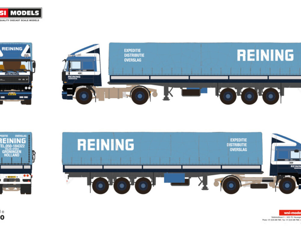 WSI WSI DAF 2800 4X2 with 3-axle classic curtainside trailer REINING GRONINGEN