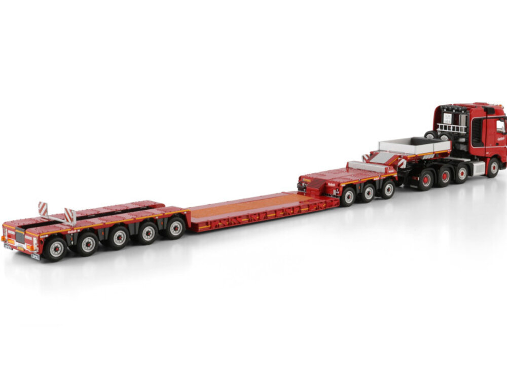 WSI WSI Mercedes-Benz Actros MP5 SLT Big Space 8x4  with 8-axle euro PX Lowloader + 3-axle dolly NOOTEBOOM RED LINE