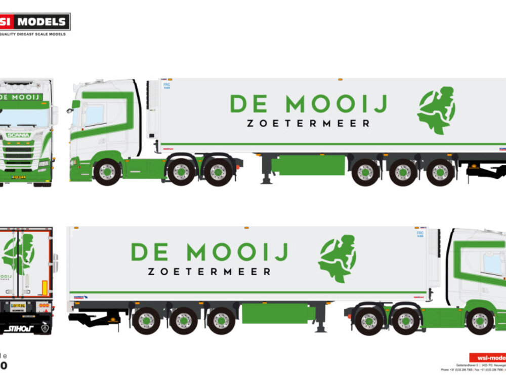 WSI WSI Scania S Highline 6x2 with 3-axle reefer trailer DE MOOIJ