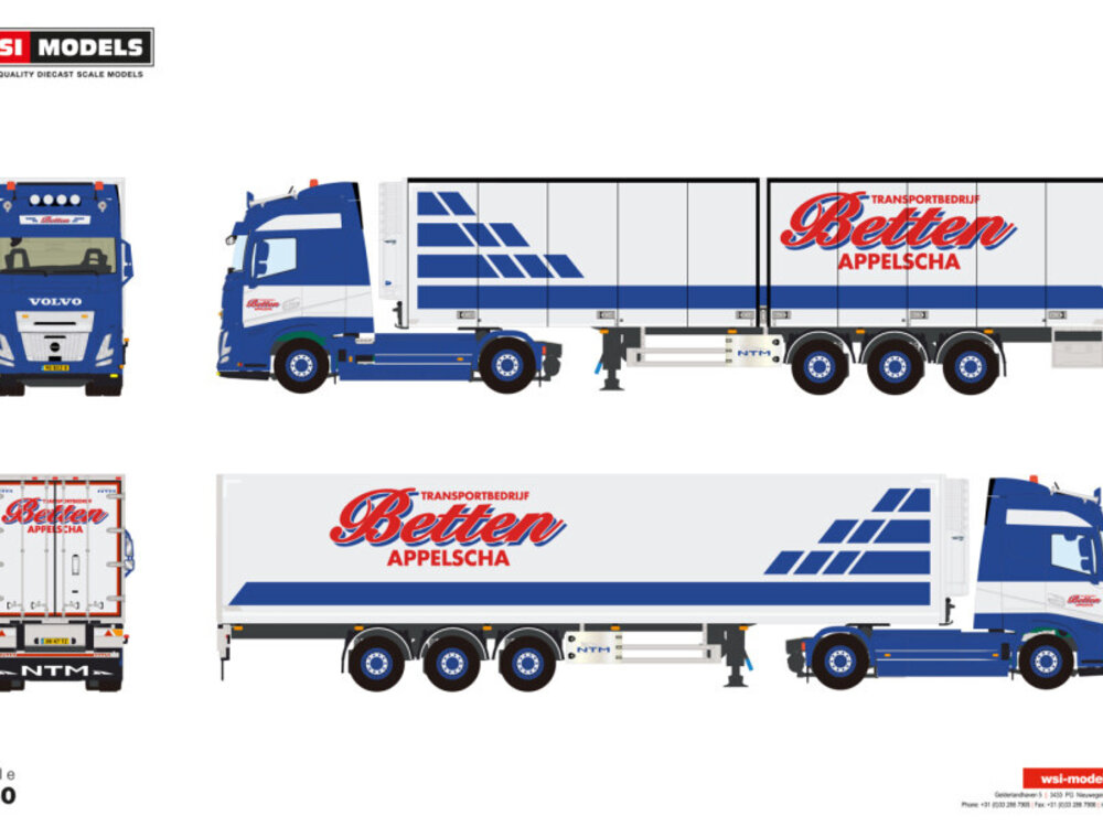 WSI WSI Volvo FH Aero Globetrotter  4x2 with 3-axle reefer trailer BETTEN APPELSCHA