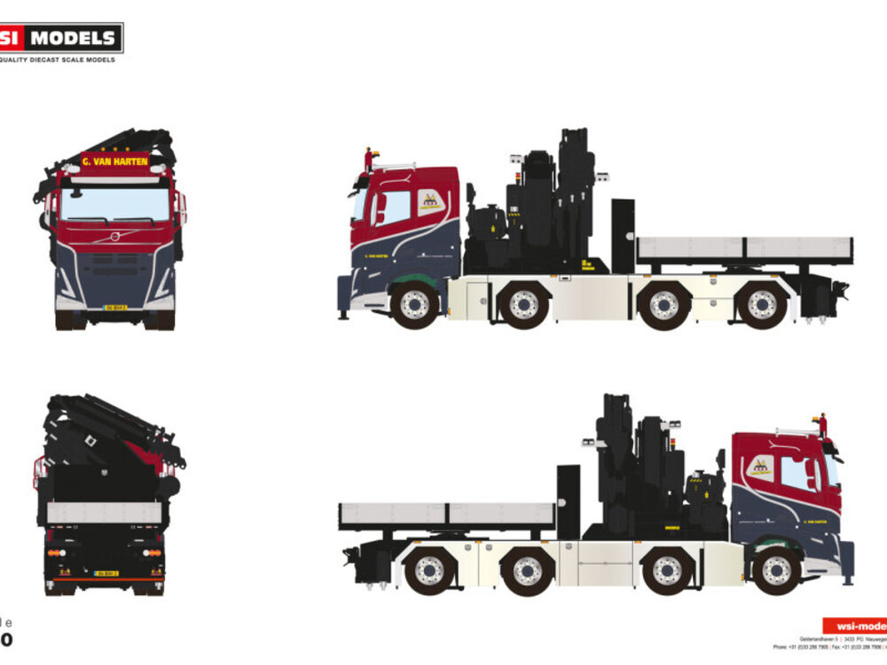 WSI WSI Volvo FH5 sleeper cab 8x2 with fassi 1300 + jib ballast box + hitch G. VAN HARTEN