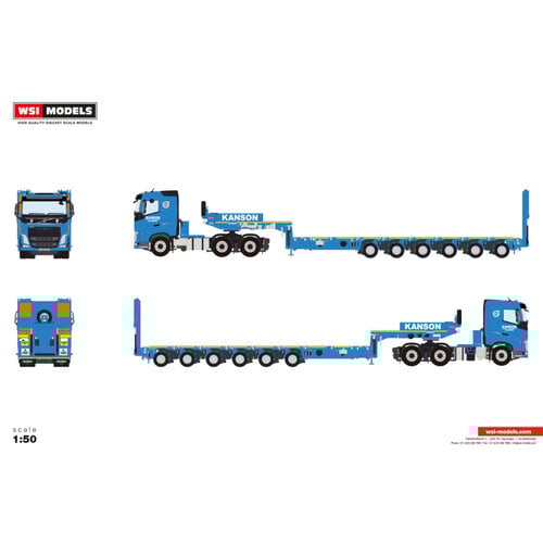 WSI WSI Volvo FH5 sleeper cab 6x4 met 6-assige dieplader KANSON WSI WSI Volvo FH5 sleeper cab 6x4 met 6-assige dieplader KANSON