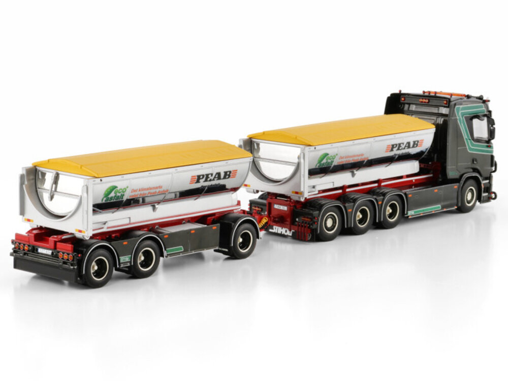 WSI WSI Scania R Normal riged truck with hooklift system 8x4 with 3-axle hooklift container trailer + asphalt container BYE PEAB ASFALT
