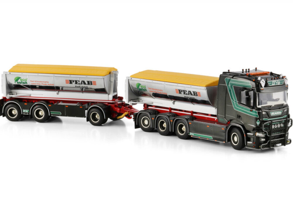 WSI WSI Scania R Normal riged truck with hooklift system 8x4 with 3-axle hooklift container trailer + asphalt container BYE PEAB ASFALT