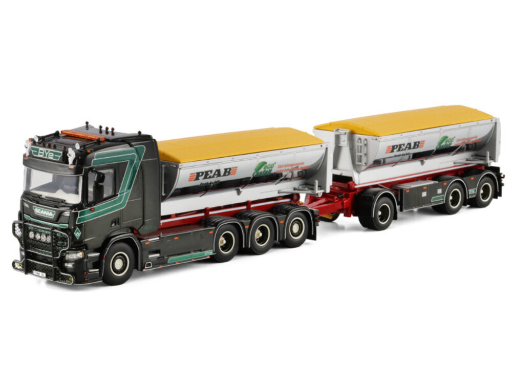 WSI WSI Scania R Normal riged truck with hooklift system 8x4 with 3-axle hooklift container trailer + asphalt container BYE PEAB ASFALT