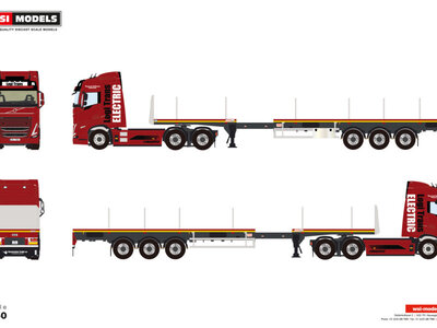 WSI WSI Volvo FH5 Globetrotter electric 6x2 with 3-axle flatbed trailer LOGI TRANS