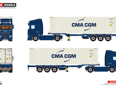 WSI WSI Scania R Highline 4x2 with 3-axle flex container trailer + 40ft container carrier VAN SUIJDAM