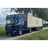 WSI Scania R Highline 4x2 with 3-axle flex container trailer + 40ft container carrier VAN SUIJDAM