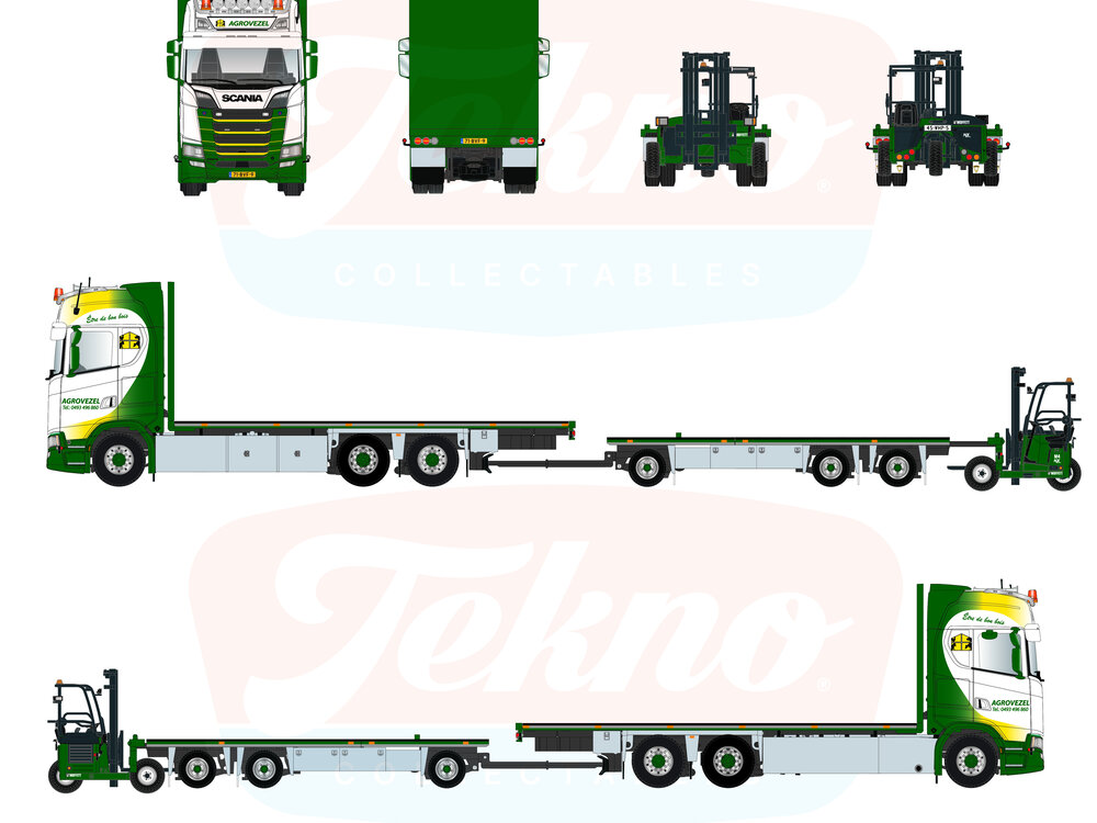 Tekno Tekno Scania NGS riged  truck with flatbed trailer AGROVEZEL