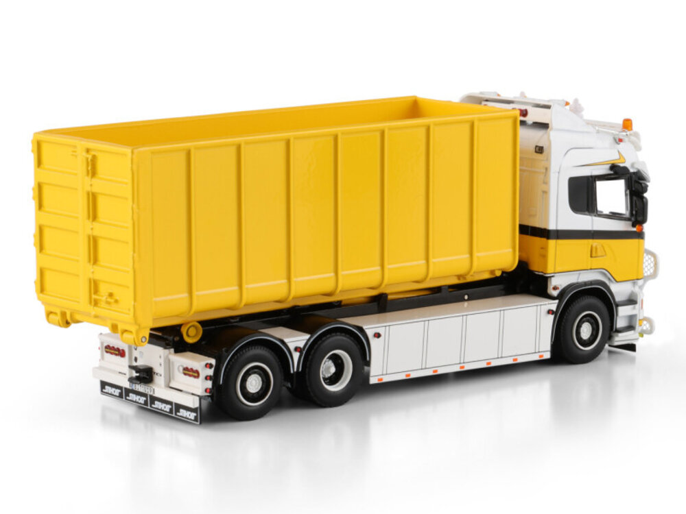 WSI WSI Scania R6 Highline 6x2 riged truck with hooklift  system + 40m3 container LENZ GERÜSTBAU