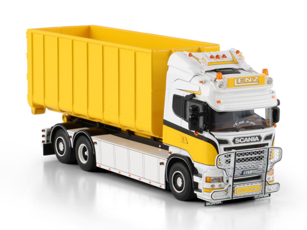 WSI WSI Scania R6 Highline 6x2 bakwagen met  haakarm systeem + 40m3 container LENZ GERÜSTBAU