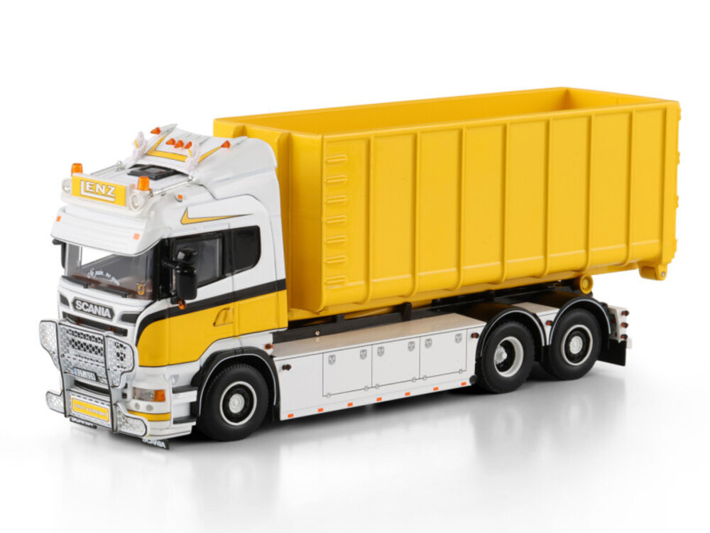 WSI WSI Scania R6 Highline 6x2 bakwagen met  haakarm systeem + 40m3 container LENZ GERÜSTBAU