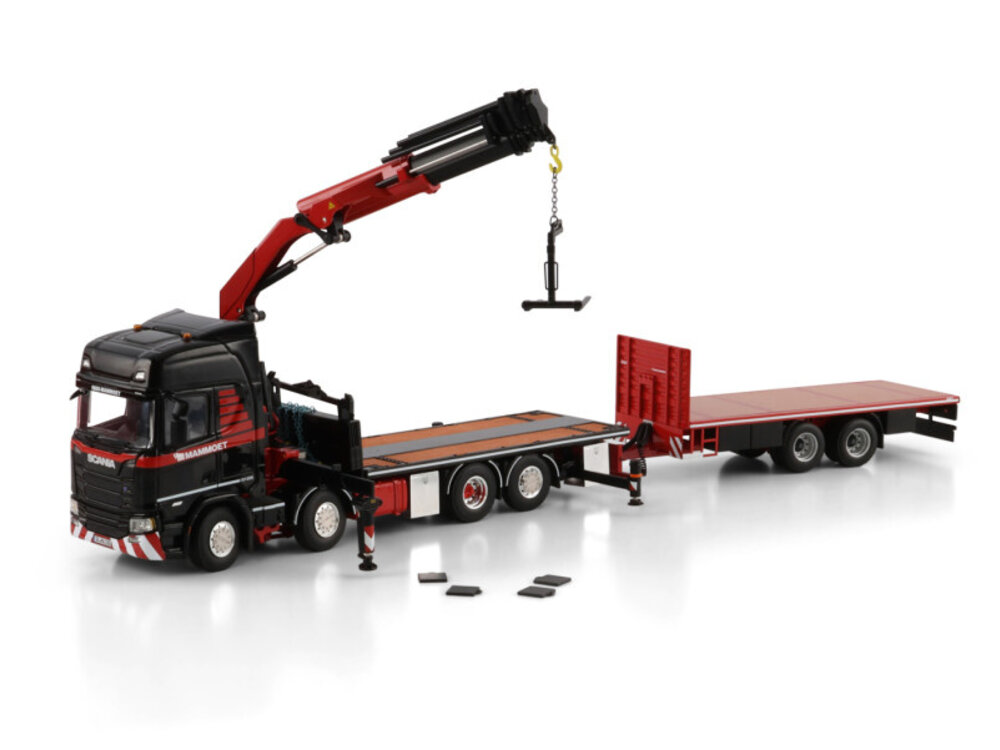 Mammoet store WSI Scania R Highline 8x2 + load crane with 2 mid axle flatbed trailer MAMMOET
