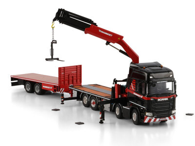 Mammoet store WSI Scania R Highline 8x2 + load crane with 2 mid axle flatbed trailer MAMMOET
