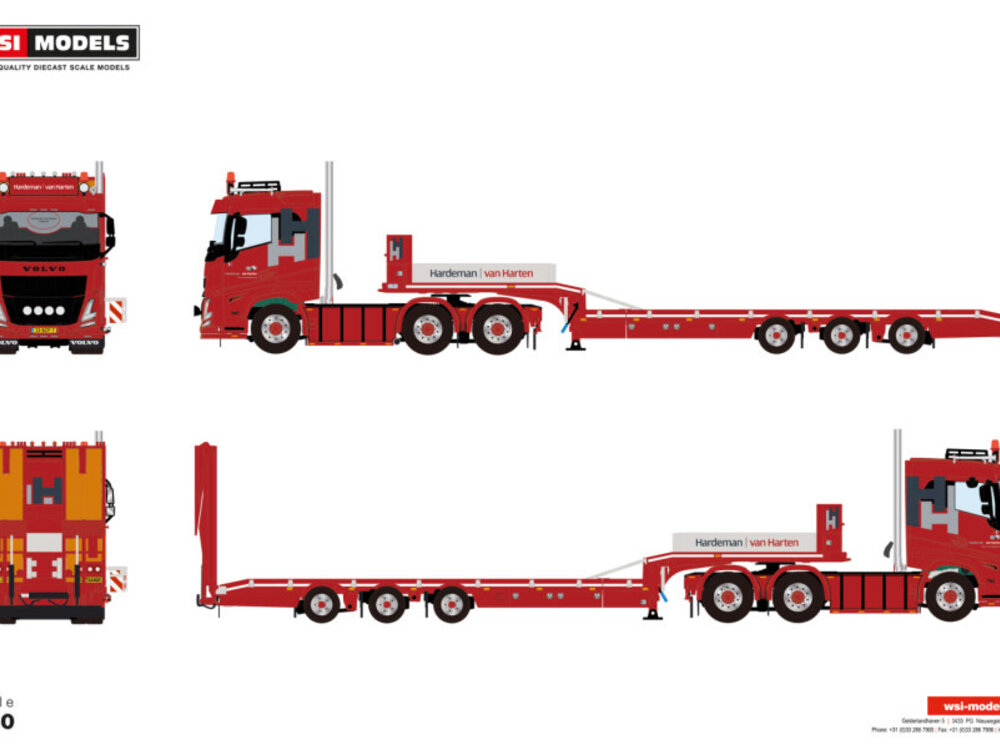 WSI WSI Volvo FH Aero Sleeper Cab 6x2 with 3-axle semi low loader with ramps HARDEMAN VAN HARTEN
