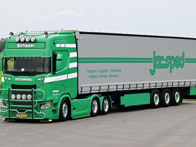 WSI WSI Scania S Highline 6x2 met 3-assige Schuifzeilen oplegger SCHIPPER TRANSPORT
