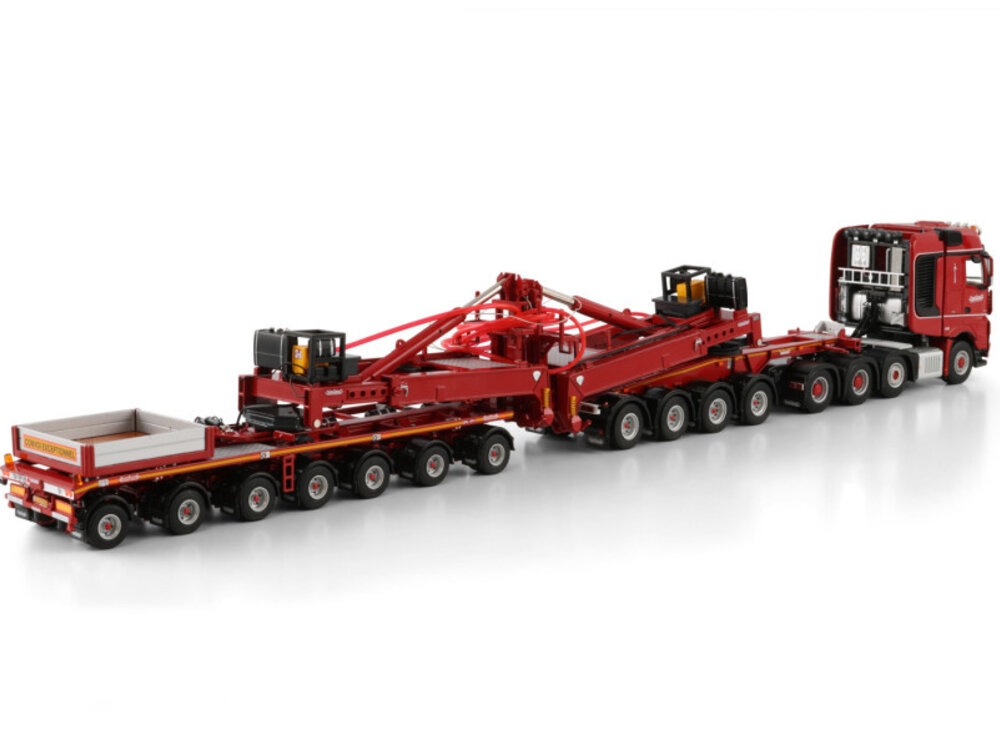 WSI WSI Mercedes-Benz Arocs MP4 SLT Big Space 8x4  with 7-axle wind mill trailer + 4-axle dolly NOOTEBOOM RED LINE