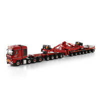 WSI Mercedes-Benz Arocs MP4 SLT Big Space 8x4  with 7-axle wind mill trailer + 4-axle dolly NOOTEBOOM RED LINE
