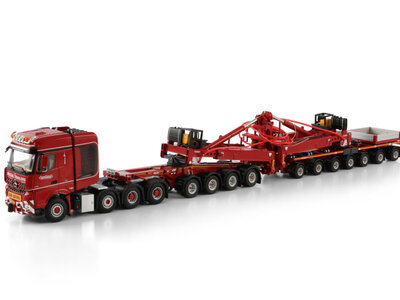 WSI WSI Mercedes-Benz Arocs MP4 SLT Big Space 8x4  with 7-axle wind mill trailer + 4-axle dolly NOOTEBOOM RED LINE
