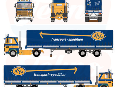 Tekno Tekno Scania 141 4x2 with 2-axle tilt trailer ASG KLIPPAN