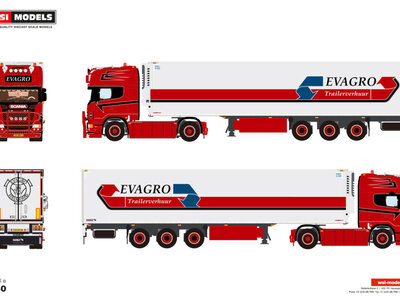 WSI WSI Scania R6 Topline 4x2 with 3-axle reefer trailer EVAGRO