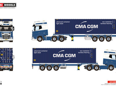WSI WSI DAF XG+ 6x2 with 3-axle twin steer flex container trailer + 40ft container C. GROENENBOOM