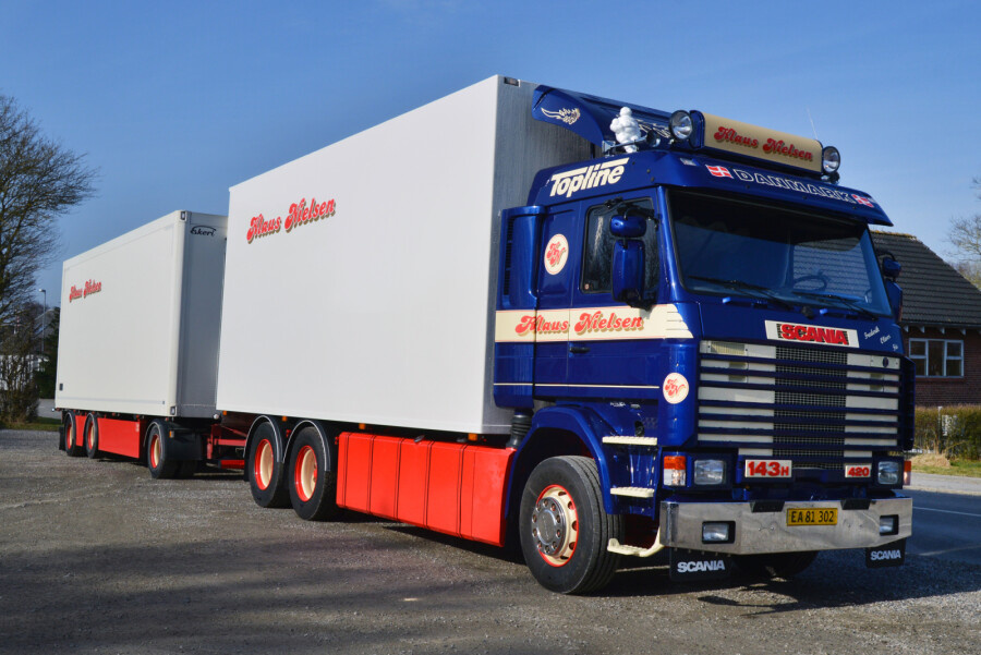 WSI Scania 143H Rigid box truck + 3-axle drawbar trailer KLAUS NIELSE ...