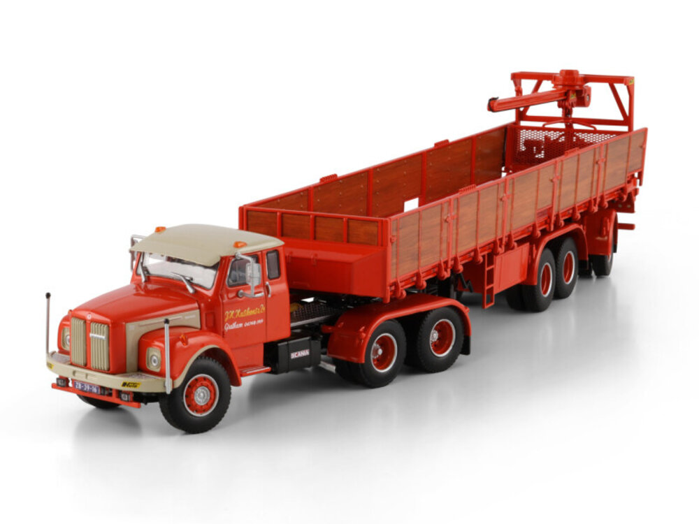 WSI WSI Scania L110 Sleepercab Torpedo 6x2 with 3-axle classic brick trailer HUSKENS