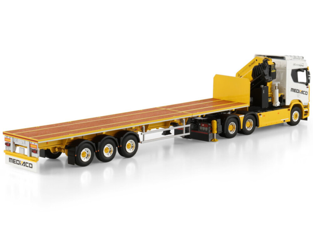 WSI WSI Scania R Normal  6x4 with flatbed trailer + palfinger PK 65002 SH + jib MEDIACO