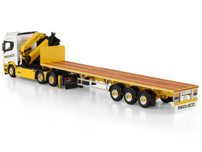WSI WSI Scania R Normal  6x4 with flatbed trailer + palfinger PK 65002 SH + jib MEDIACO