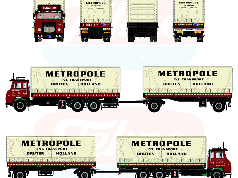 Tekno Tekno Scania LBS76 riged truck with tilt trailer METROPOLE
