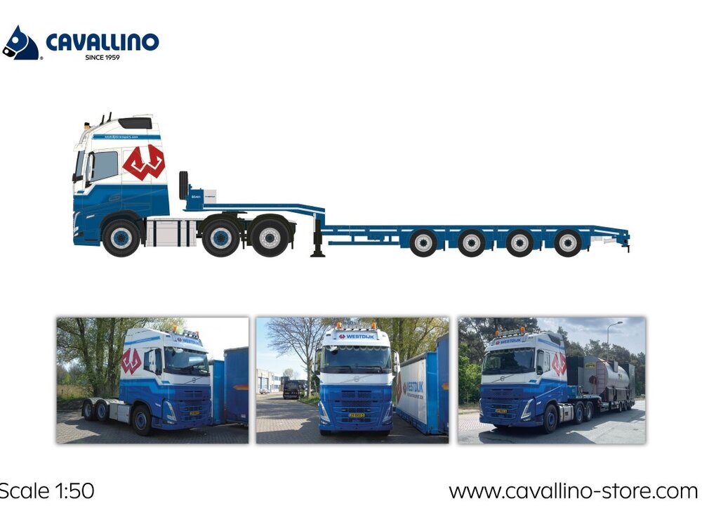 Cavallino Cavallino Volvo FH5 Globetrotter 6x2 with 4-axle semi-lowloader WESTDIJK