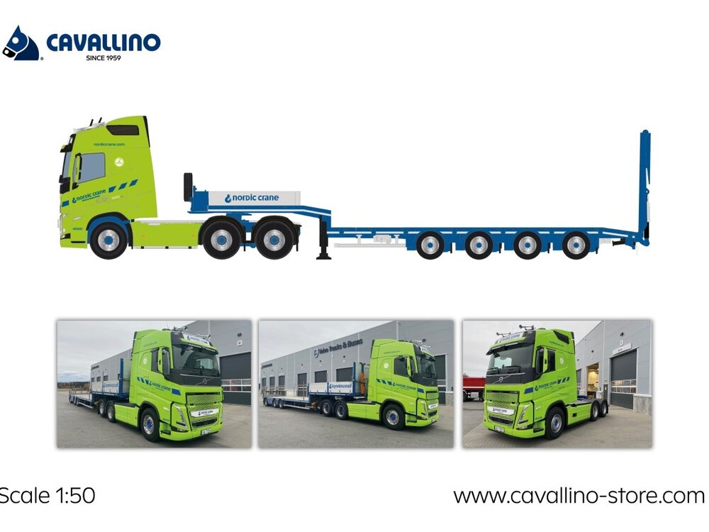Cavallino Cavallino Volvo FH5 Globetrotter 6x2 met 4-as semi dieplader NORDIC CRANE