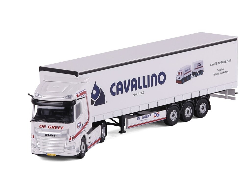 Cavallino Cavallino DAF XG 4x2 met 3-as schuifzeilen oplegger DE GREEF
