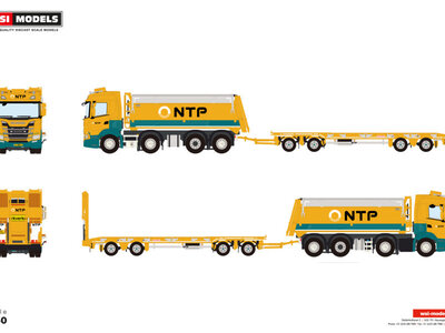 WSI WSI Scania G Normal tipper truck 8x2 + 4-axle drawbar lowloader trailer NTP