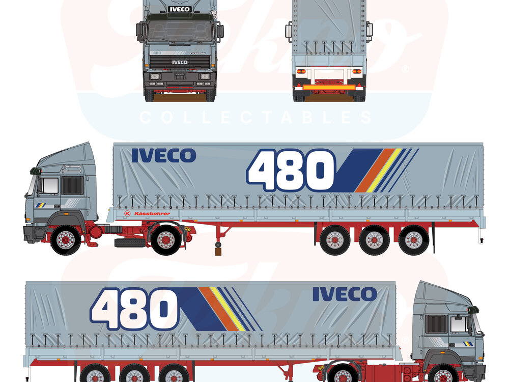Tekno Tekno Iveco Turbostar Demo 480PK with 3-axle curtainside trailer