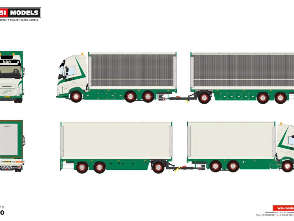 WSI WSI Volvo FH Aero Globetrotter XL 6x2 met 6-assige riged box truck drawbar trailer TRANSPORTBEDRIJF BLOM &ZN ZWAMMERDAM
