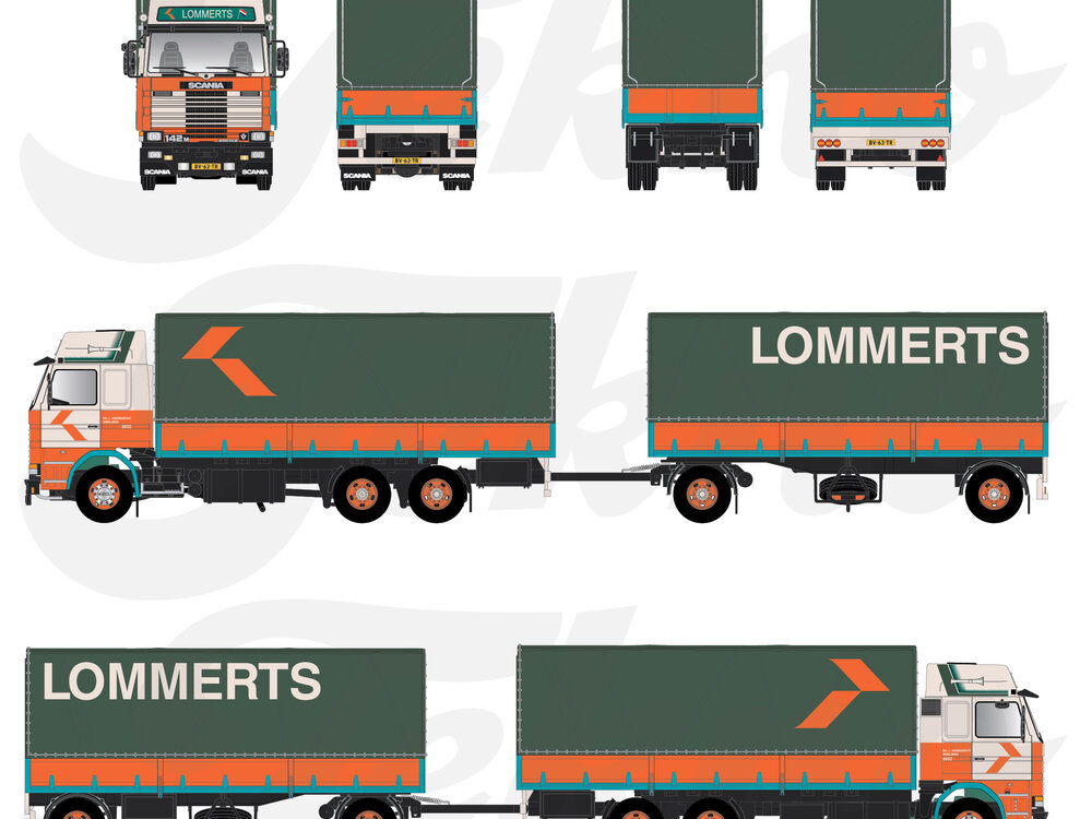 Tekno Tekno Scania 2- serie riged truck with tilt trailer LOMMERTS