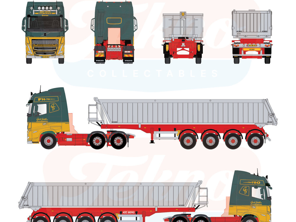 Tekno Tekno Volvo FH16 780 Globetrotter 6x4 met 4-assige Deense kipper GERT SVITH