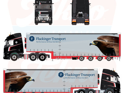 Tekno Tekno Volvo FH Aero Globetrotter XL 6x2 with 4-axle Muesburger trailer FLUCKINGER